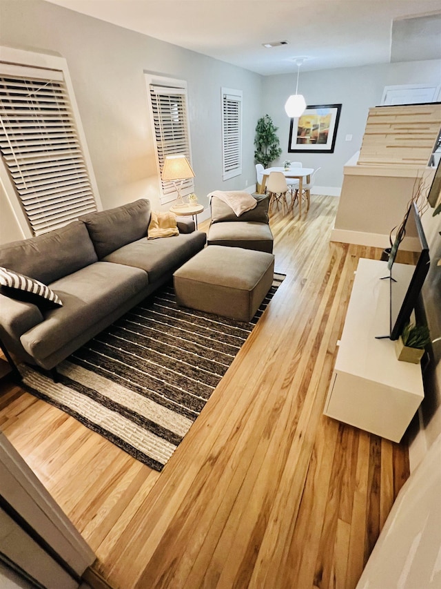 living room with hardwood / wood-style flooring