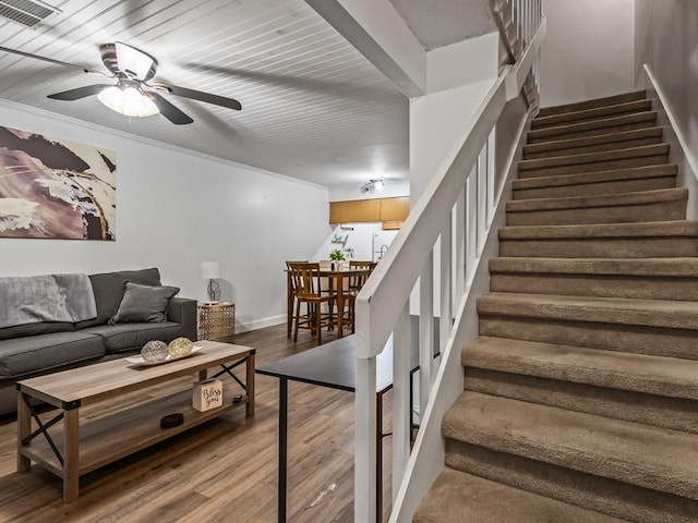2271 Green Timbers Trl Unit B, Tallahassee, FL 32304 - living area with stairs, ceiling fan, and wood finished floors