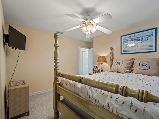 bedroom featuring carpet flooring and ceiling fan