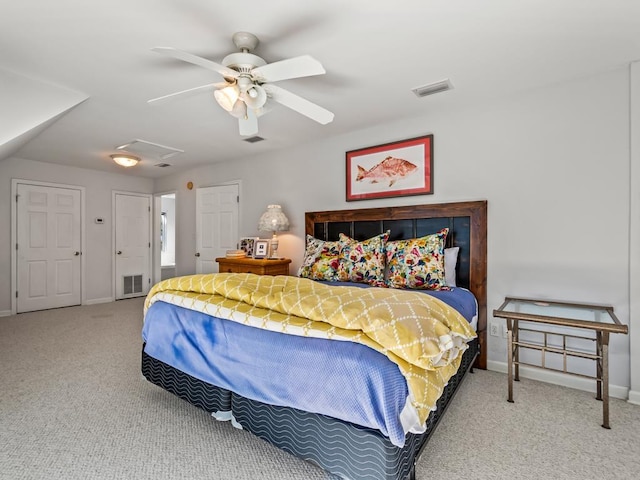 bedroom with carpet flooring and ceiling fan