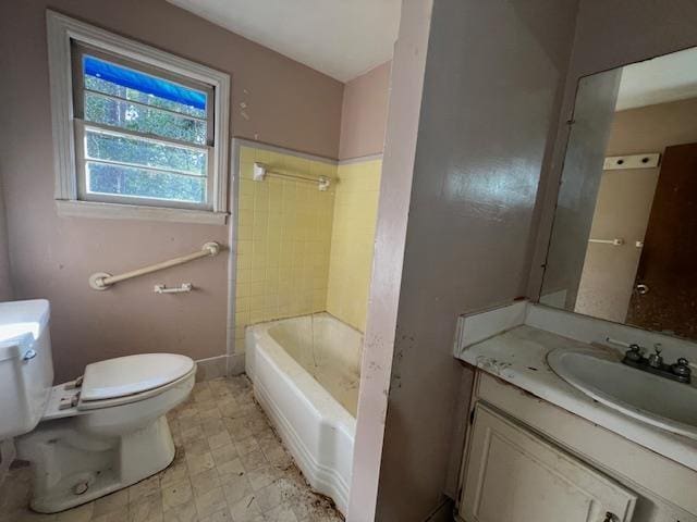 full bathroom with shower / bath combination, toilet, and vanity