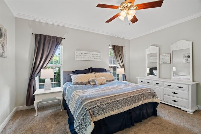 9816 Thunder Hill Trl, Tallahassee, FL 32312 - bedroom with light carpet, crown molding, and a ceiling fan