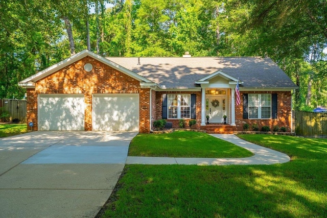 9816 Thunder Hill Trl, Tallahassee, FL 32312 - ranch-style home featuring a garage, driveway, brick siding, and a chimney