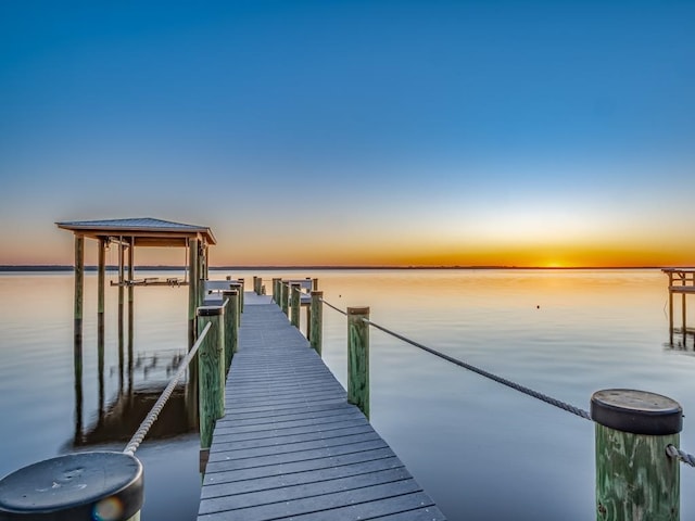 dock area with a water view