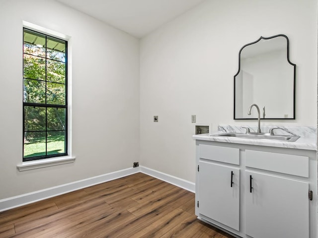 bathroom featuring hardwood / wood-style floors and vanity