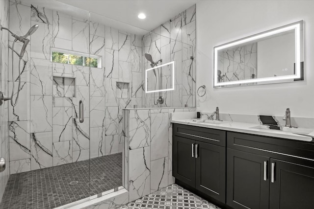 145 Oak Grove Ln, Quincy, FL 32351 - bathroom featuring vanity, a shower with shower door, and tile patterned flooring
