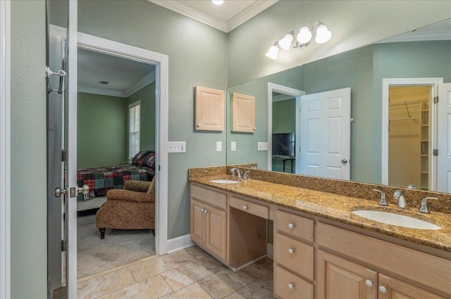 bathroom featuring a sink and crown molding