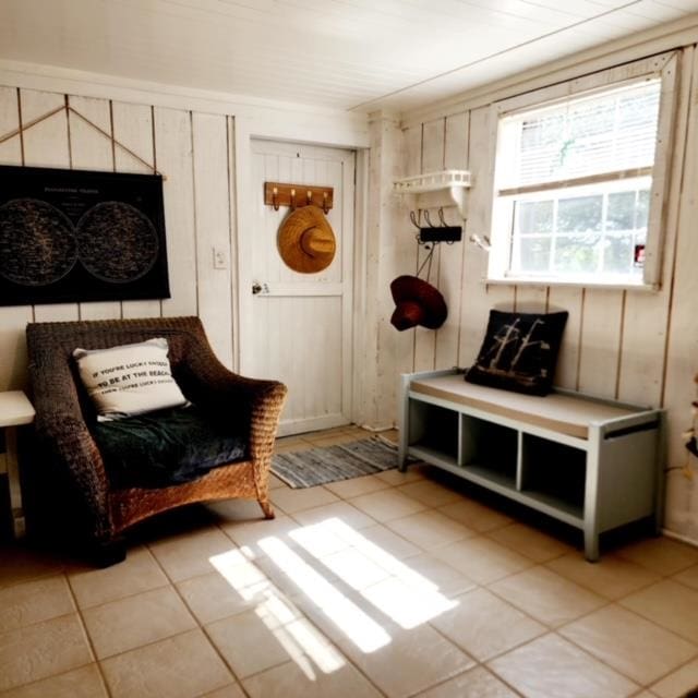 mudroom featuring light tile patterned flooring