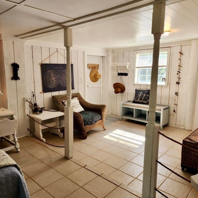 sitting room with light tile patterned floors