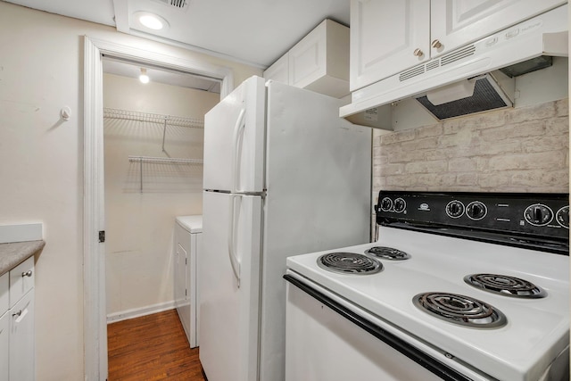 kitchen with light countertops, electric range, white cabinetry, and under cabinet range hood