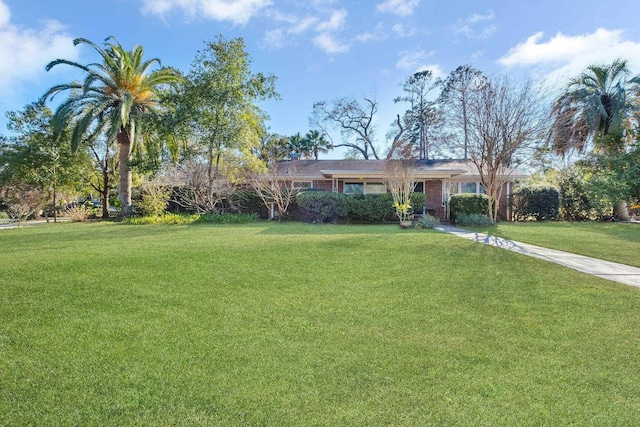 ranch-style home featuring a front lawn