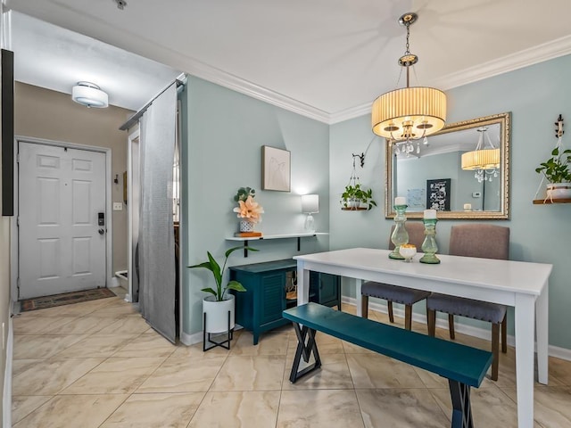 dining area featuring ornamental molding