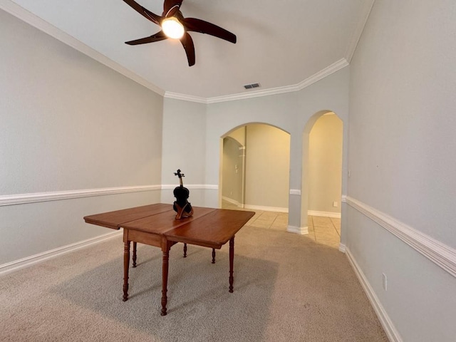 5672 Burnside Cir, Tallahassee, FL 32312 - carpeted office space with ceiling fan, arched walkways, and ornamental molding