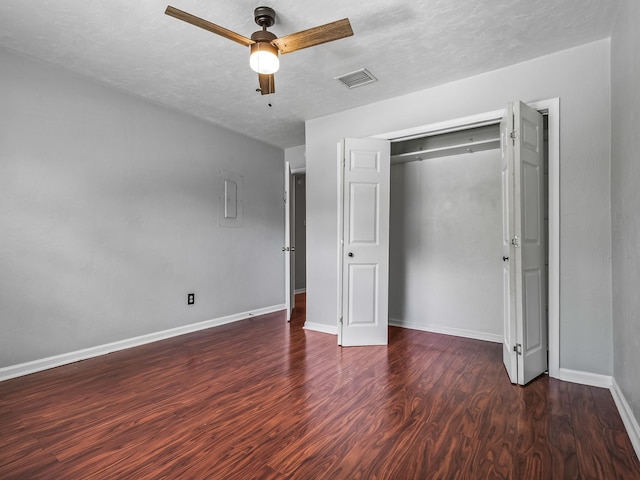 2600 Panther Creek Rd Unit A, Tallahassee, FL 32308 - unfurnished bedroom featuring wood finished floors, electric panel, a closet, and ceiling fan