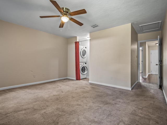 2600 Panther Creek Rd Unit A, Tallahassee, FL 32308 - spare room featuring stacked washer / drying machine, carpet, and ceiling fan