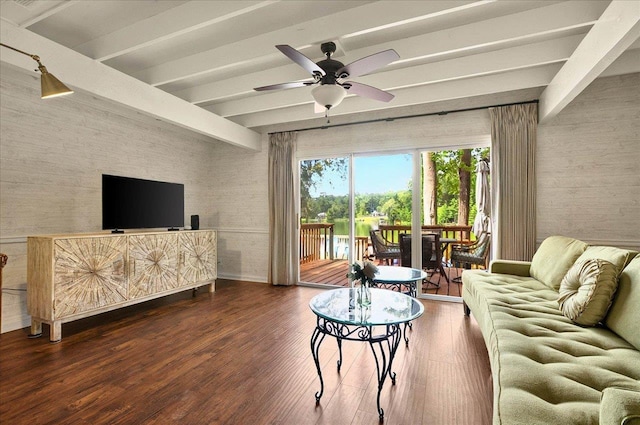 1645 Tallavana Trl, Havana, FL 32333 - living room with beam ceiling, wood finished floors, ceiling fan, and baseboards