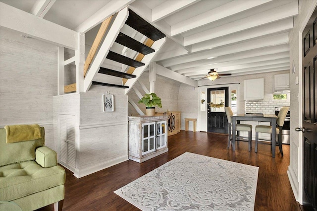 1645 Tallavana Trl, Havana, FL 32333 - living area with beam ceiling, ceiling fan, and wood finished floors