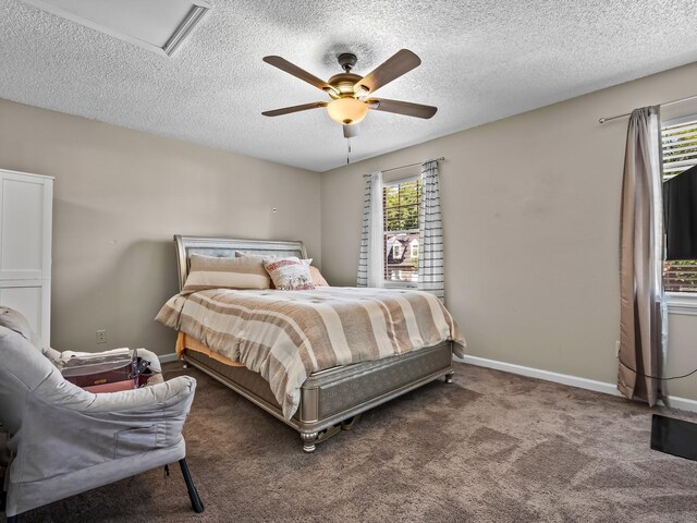 2390 Gregory Dr, Tallahassee, FL 32303 - bedroom with carpet flooring, a textured ceiling, baseboards, and ceiling fan