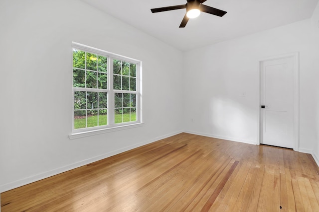 spare room with light hardwood / wood-style floors, a healthy amount of sunlight, and ceiling fan