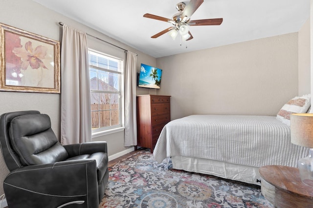 bedroom featuring ceiling fan