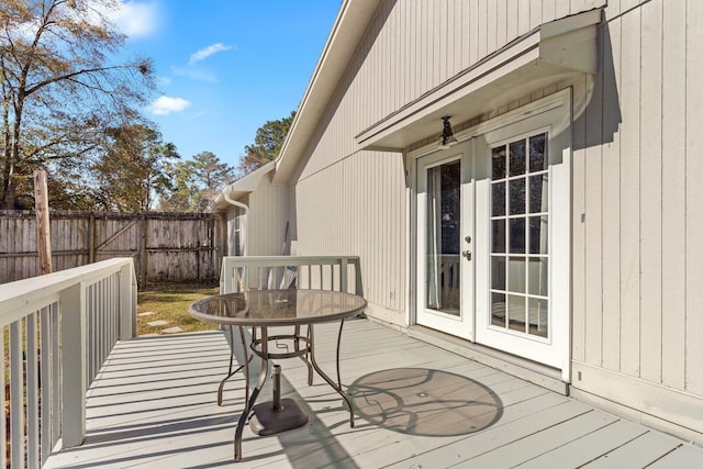 wooden terrace featuring french doors