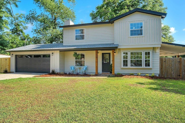 246 Intrepid Ct, Tallahassee, FL 32312 - view of front of property featuring a chimney, a garage, concrete driveway, a porch, and board and batten siding
