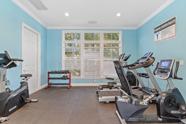 2249 Del Carmel Way Unit 1302, Tallahassee, FL 32303 - exercise room with crown molding, healthy amount of natural light, baseboards, and recessed lighting