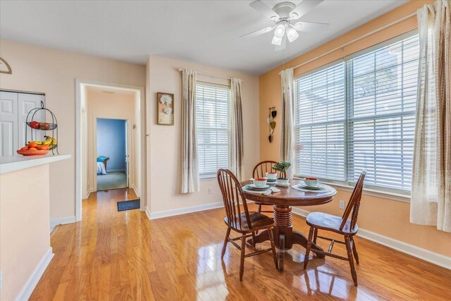 4270 Avon Park Cir, Tallahassee, FL 32311 - dining room with ceiling fan, light wood finished floors, and baseboards