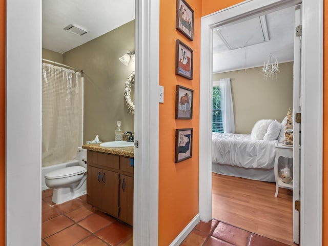 3104 Oak Hammock Ln Unit U, Tallahassee, FL 32301 - bathroom with tile patterned floors, vanity, shower / bath combo with shower curtain, and connected bathroom