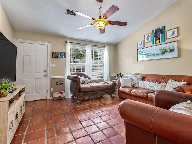 3104 Oak Hammock Ln Unit U, Tallahassee, FL 32301 - tiled living room featuring ceiling fan and vaulted ceiling