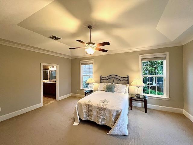 2541 Lagrange Trl, Tallahassee, FL 32312 - bedroom featuring carpet flooring, a raised ceiling, multiple windows, and crown molding