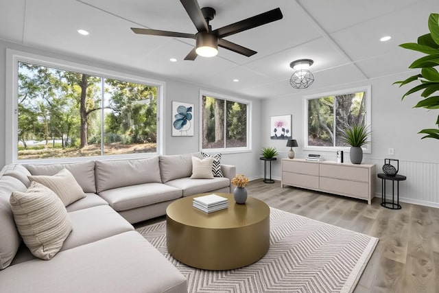 2314 Oxford Rd, Tallahassee, FL 32304 - living room with a ceiling fan, light wood-style floors, and recessed lighting
