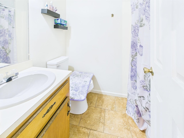 3696 Joel Aman Rd, Perry, FL 32347 - bathroom featuring vanity, toilet, tile patterned floors, and a shower with shower curtain