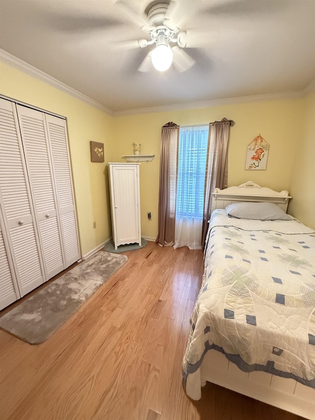 601 Judson Dr, Perry, FL 32348 - bedroom with ornamental molding, light wood-style floors, a ceiling fan, and a closet