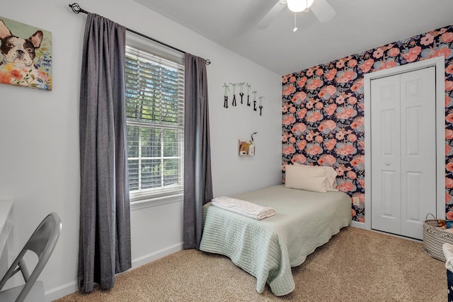 2227 Ten Oaks Dr, Tallahassee, FL 32312 - carpeted bedroom with baseboards, a closet, and a ceiling fan
