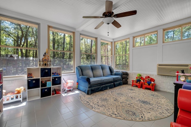 2227 Ten Oaks Dr, Tallahassee, FL 32312 - game room featuring a wall mounted air conditioner, ceiling fan, and tile patterned floors