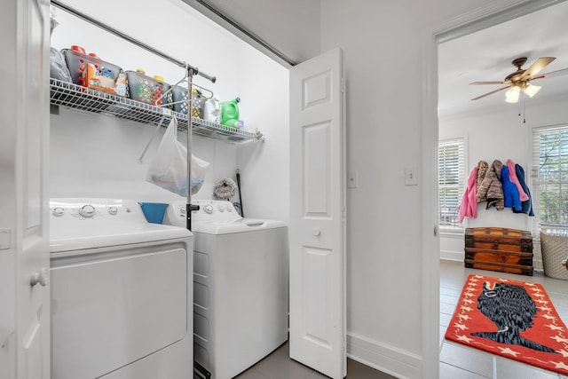 2227 Ten Oaks Dr, Tallahassee, FL 32312 - washroom with a ceiling fan, separate washer and dryer, baseboards, and laundry area
