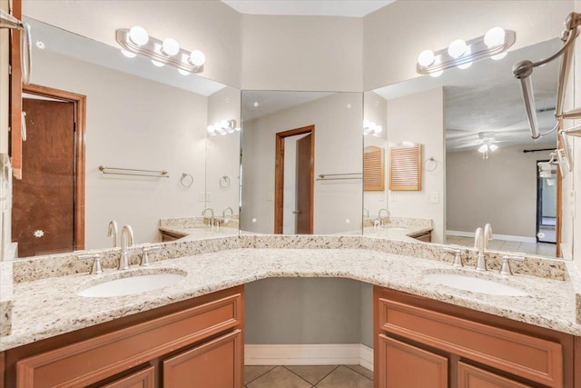 bathroom with vanity, tile patterned floors, and ceiling fan