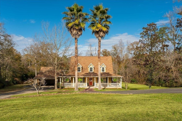 view of front facade featuring a front lawn and a porch