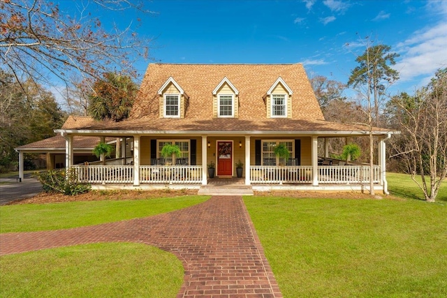 view of front of home featuring a front yard and a porch