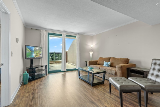 300 S Duval St Unit 503, Tallahassee, FL 32301 - living area with wood finished floors, a textured ceiling, ornamental molding, and baseboards