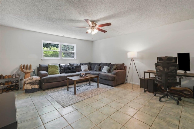 1520 Pullen Rd Unit 6, Tallahassee, FL 32303 - living area with a ceiling fan, light tile patterned floors, and a textured ceiling