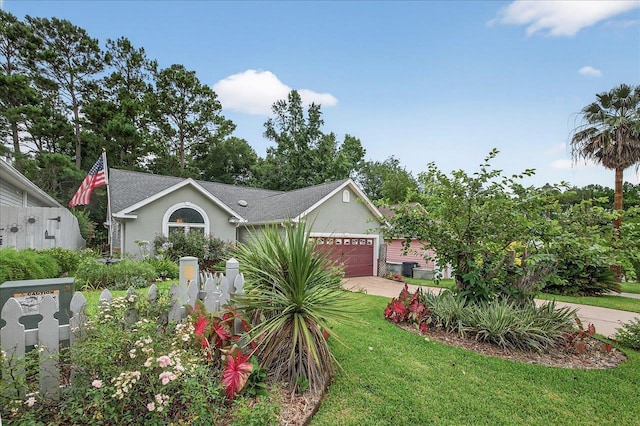 2032 Ascot Way, Tallahassee, FL 32312 - view of front of house featuring an attached garage, driveway, stucco siding, a front yard, and roof with shingles