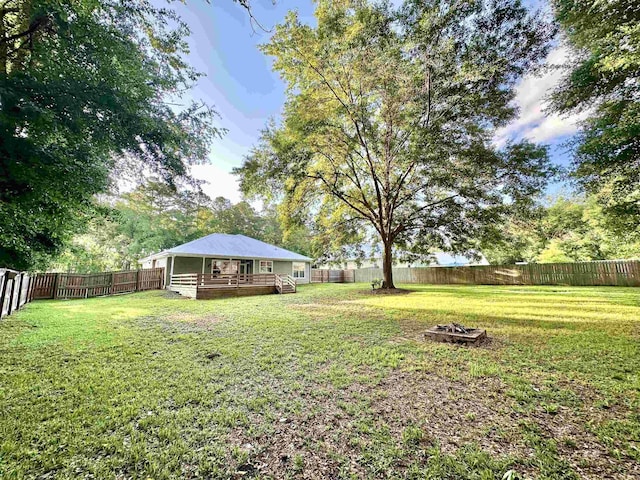 3646 Homestead Rd, Tallahassee, FL 32309 - view of yard with a wooden deck and an outdoor fire pit