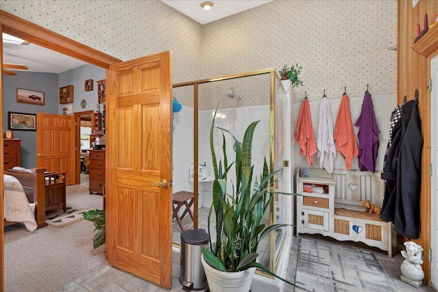 39 Wiregrass Ln, Quincy, FL 32351 - bathroom featuring wallpapered walls and a stall shower