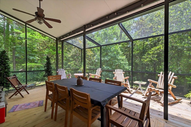 39 Wiregrass Ln, Quincy, FL 32351 - sunroom featuring ceiling fan, outdoor dining space, plenty of natural light, and vaulted ceiling