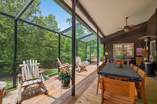 39 Wiregrass Ln, Quincy, FL 32351 - sunroom / solarium with ceiling fan, vaulted ceiling, rail lighting, and outdoor dining space