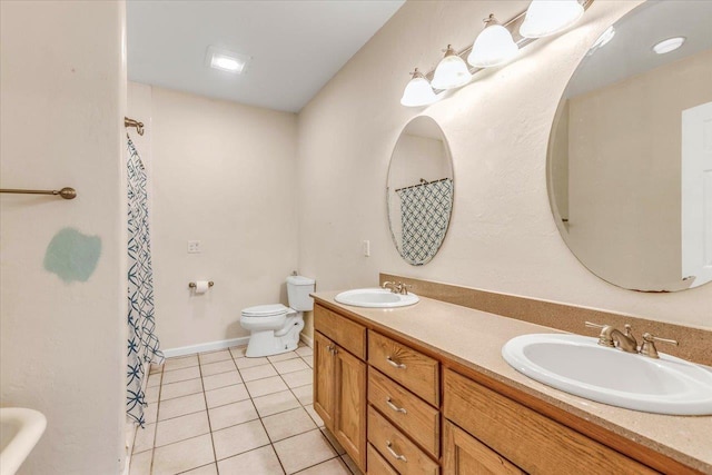 bathroom featuring tile patterned flooring, vanity, and toilet