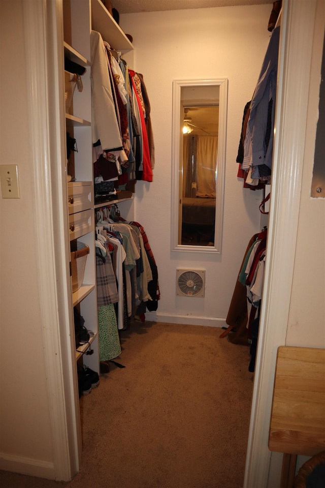 walk in closet featuring carpet floors