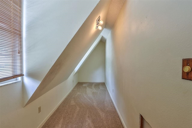 bonus room with light colored carpet and lofted ceiling